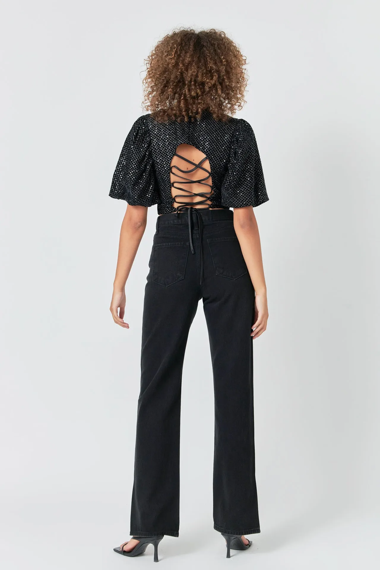 Short Sleeve Sequin Crop Top sold by Endless Rose product image thumbnail 4