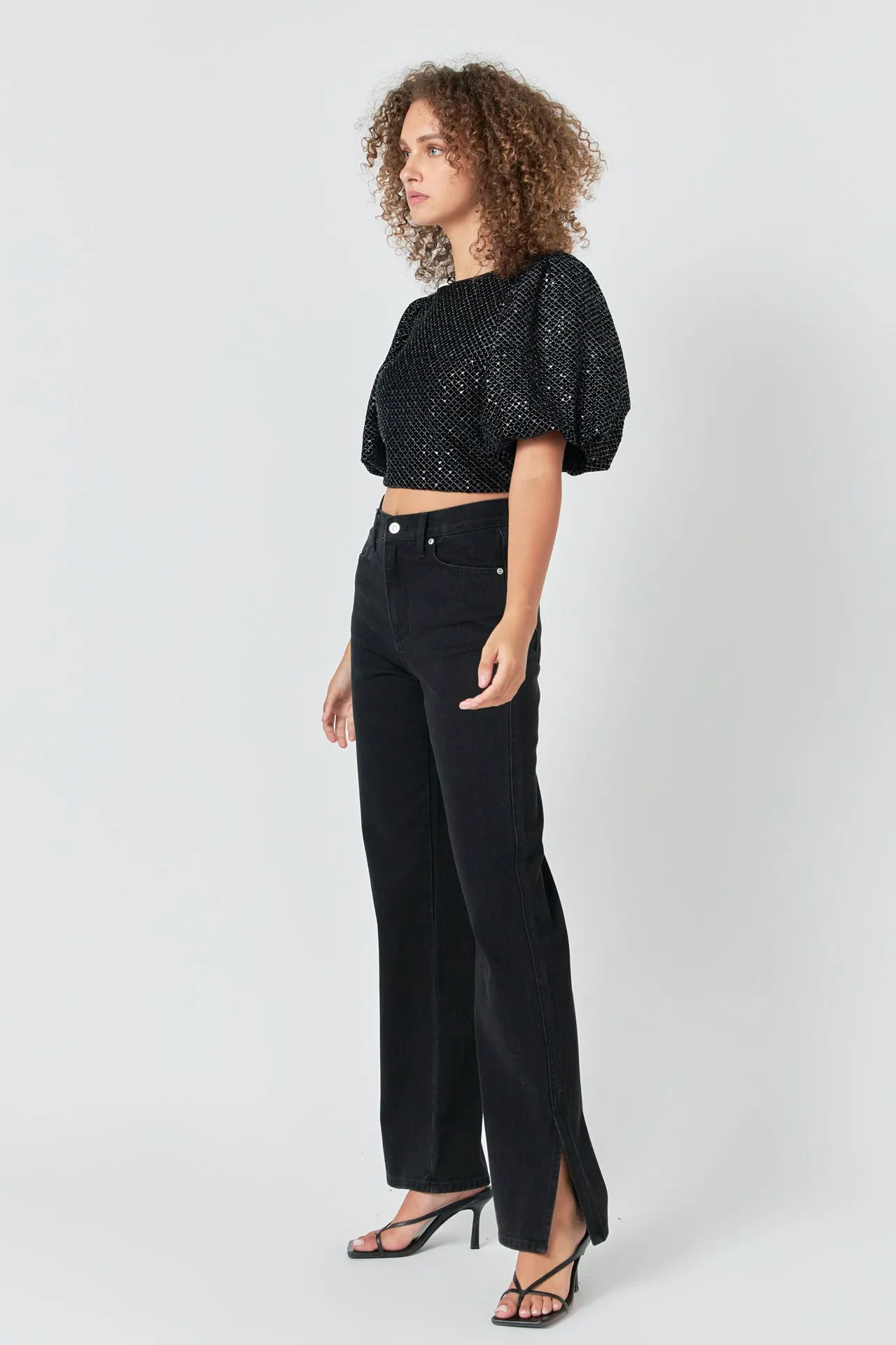 Short Sleeve Sequin Crop Top sold by Endless Rose product image thumbnail 3