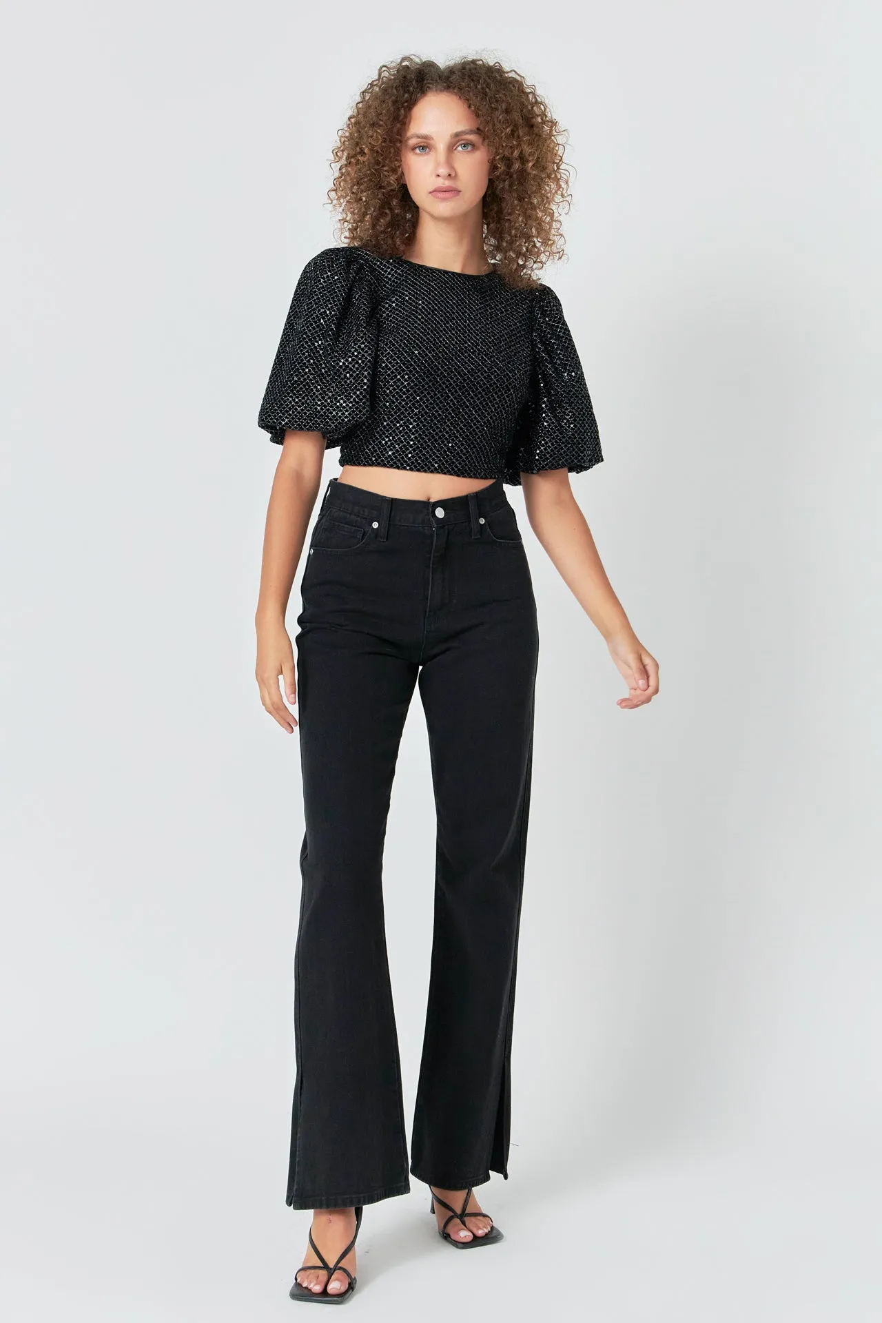 Short Sleeve Sequin Crop Top sold by Endless Rose