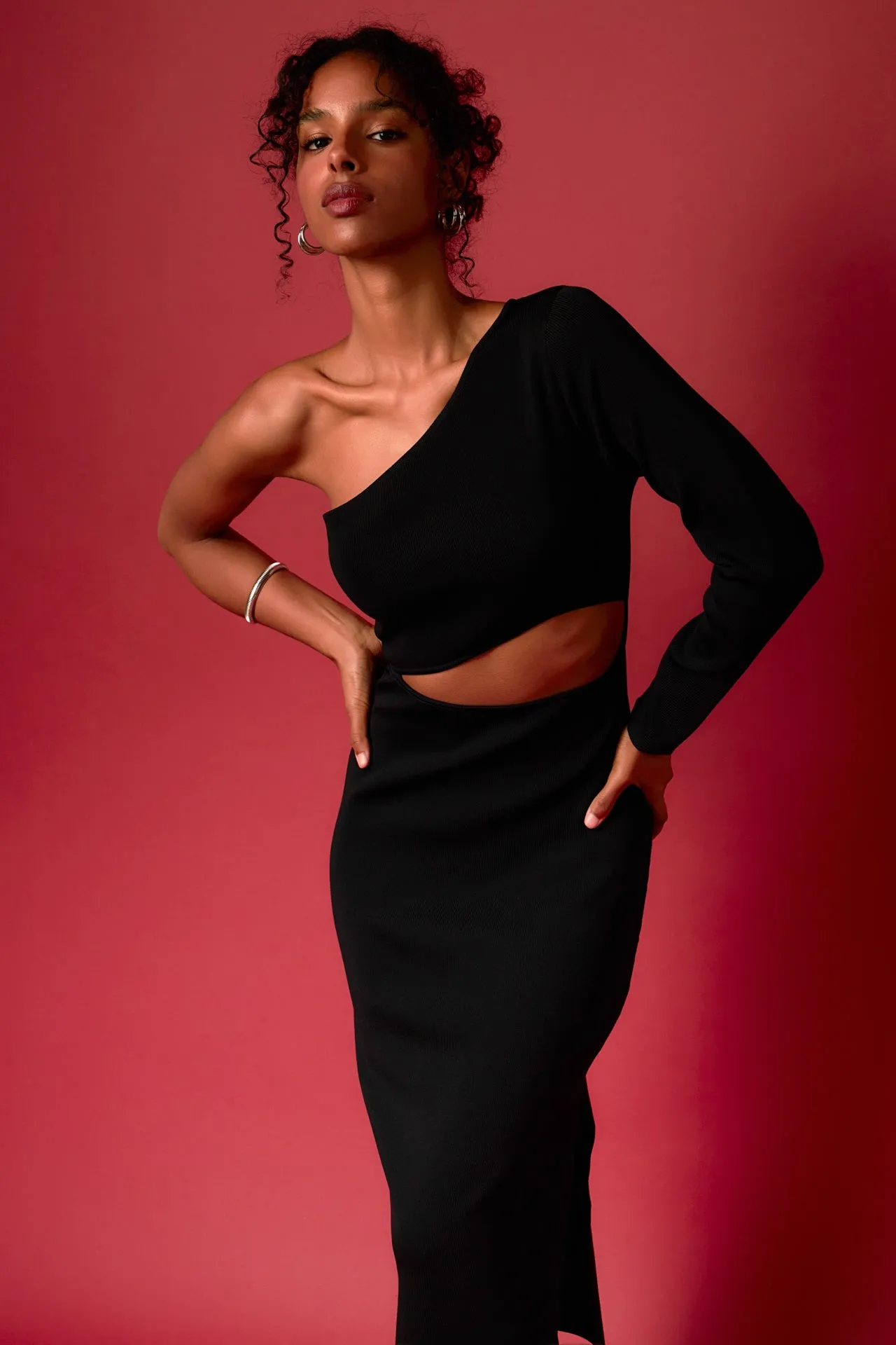 Knit One Shoulder Midi Dress sold by Endless Rose