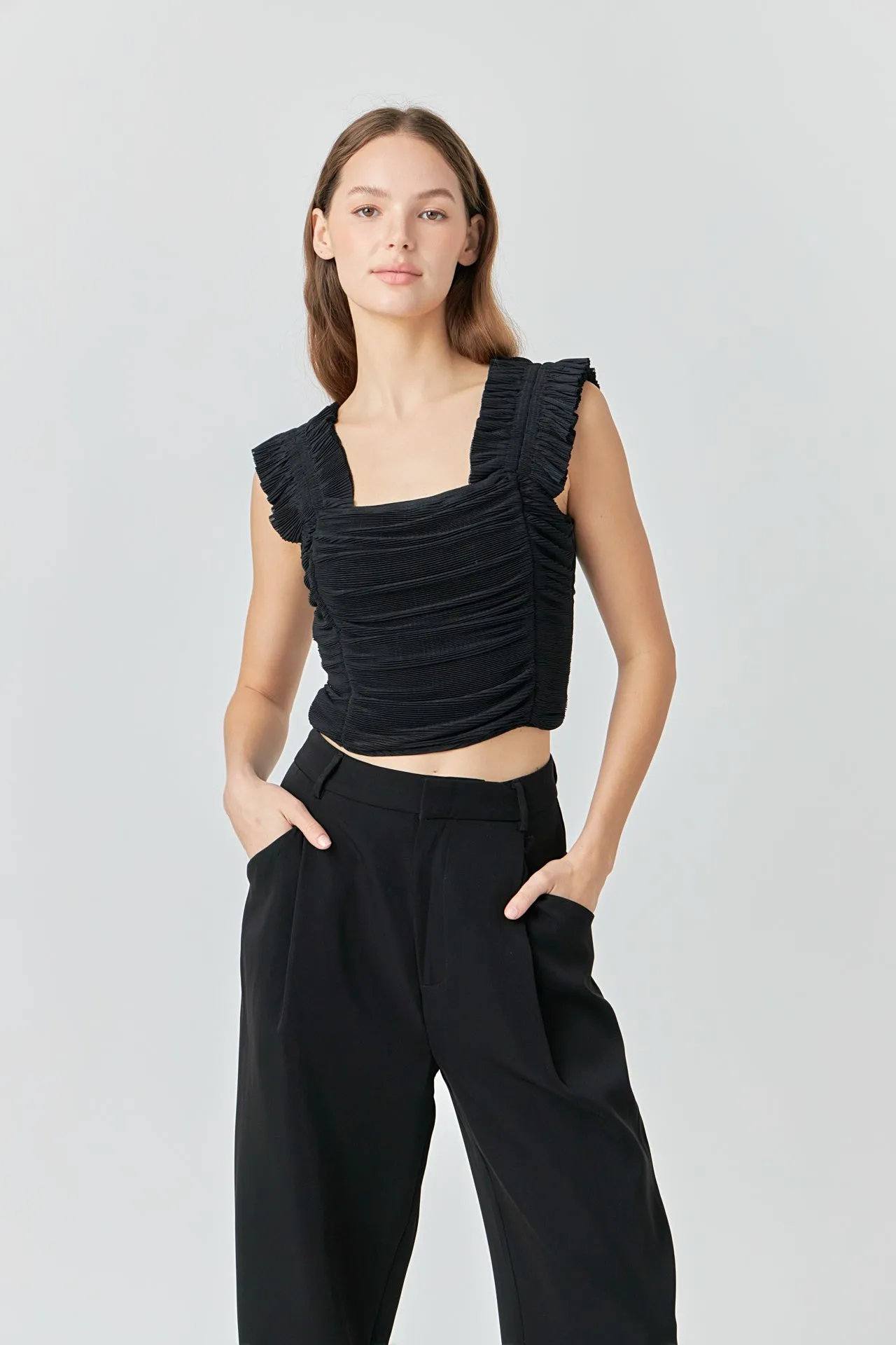 Ruffled Pleated Mesh Tank Top sold by Endless Rose product image thumbnail 5