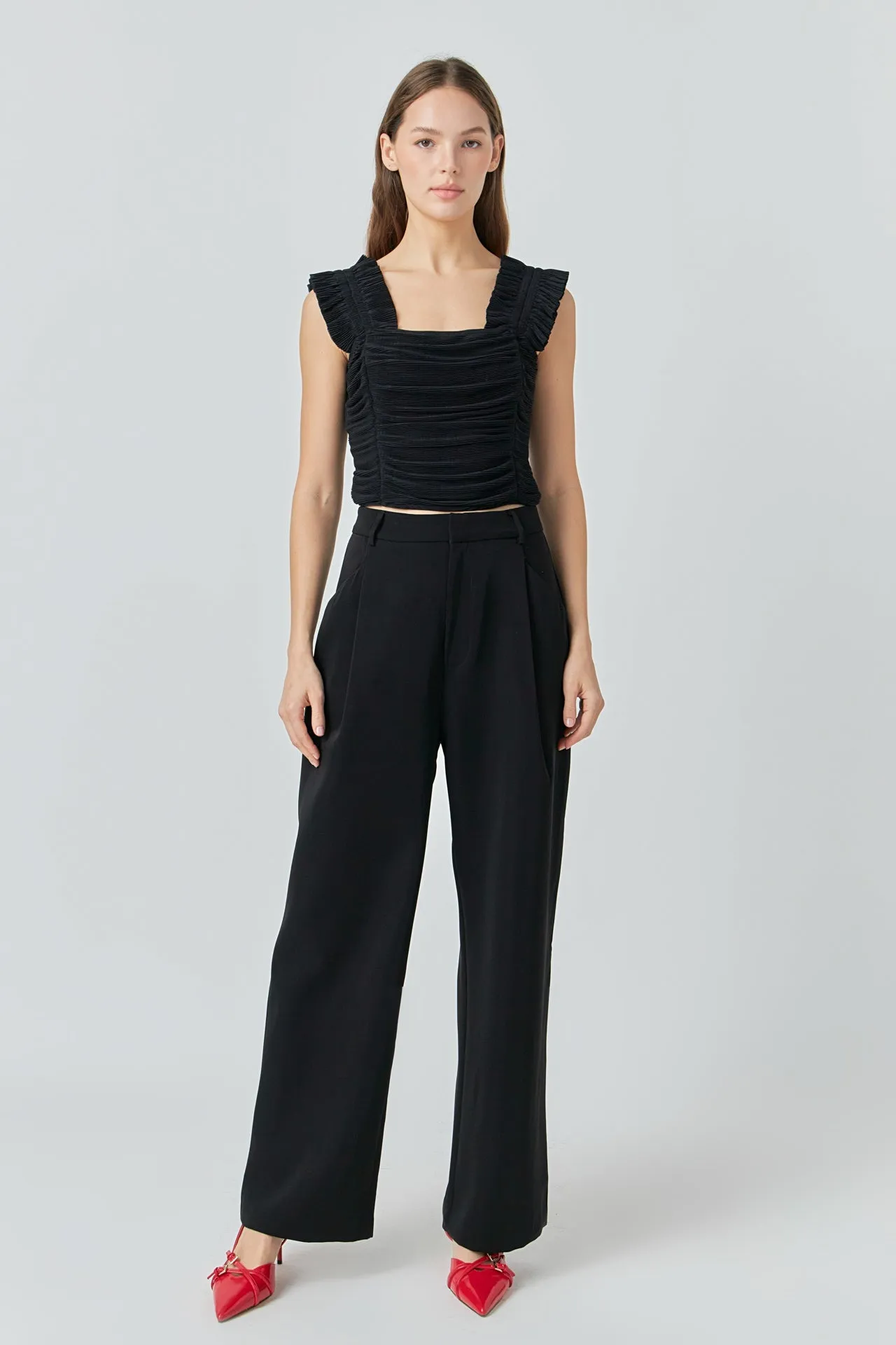 Ruffled Pleated Mesh Tank Top sold by Endless Rose