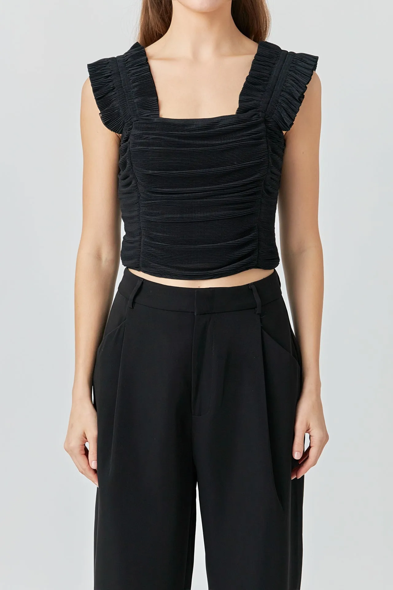Ruffled Pleated Mesh Tank Top sold by Endless Rose product image thumbnail 2
