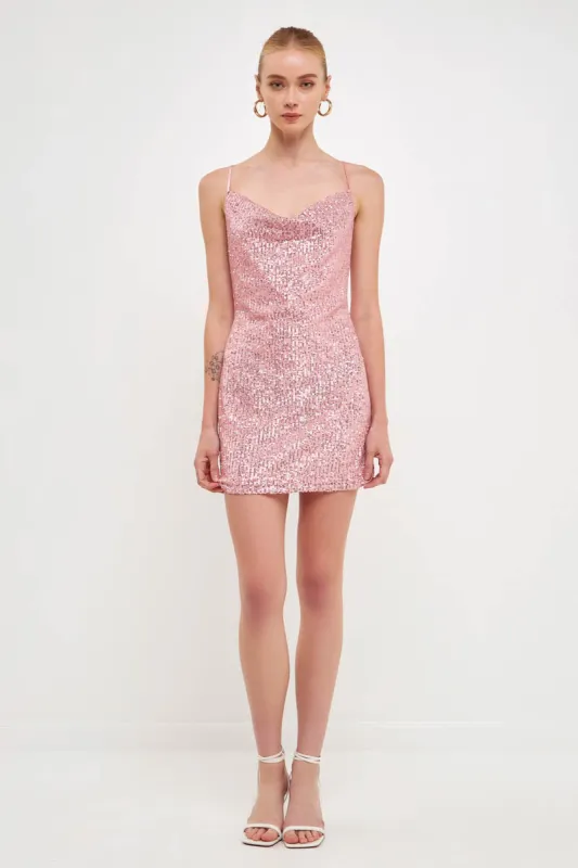 Sequin Cowl Neck Mini Dress sold by Endless Rose