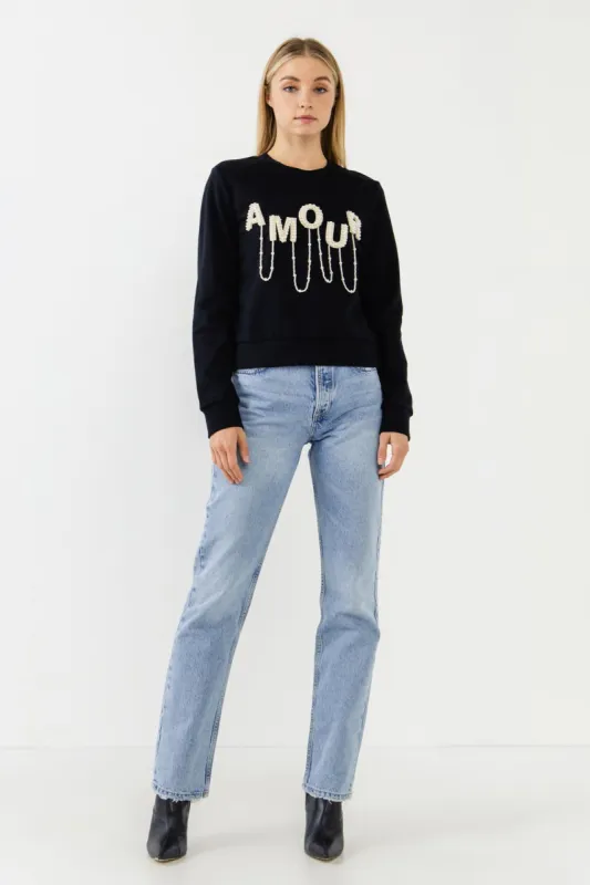 Amour Pearl Embellished Sweatshirt sold by Endless Rose