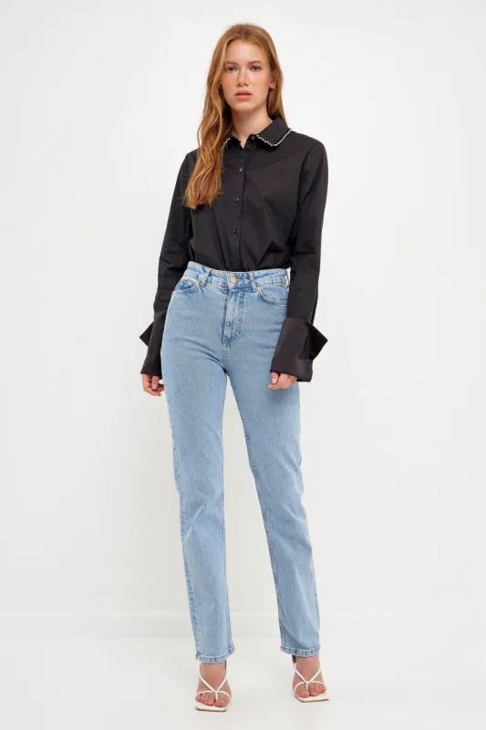 Beaded Collar Long-Sleeve Shirt sold by Endless Rose