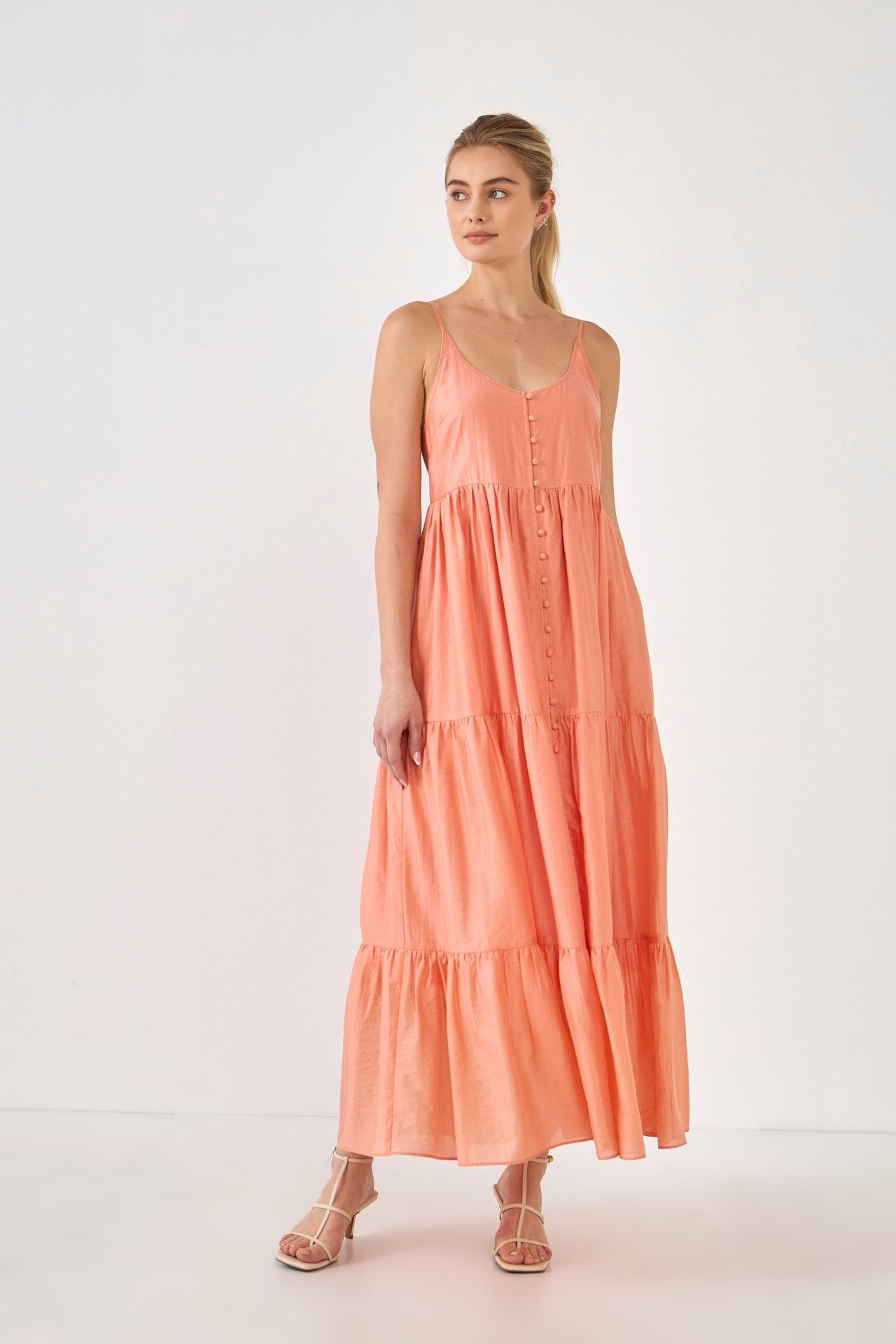 Button Detail Tiered Midi Dress sold by Endless Rose