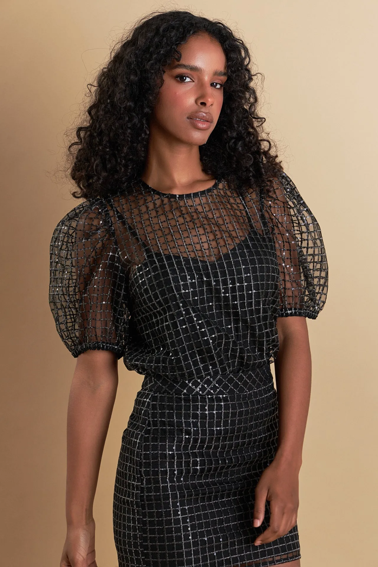 Sequins Mesh Grid Top sold by Endless Rose