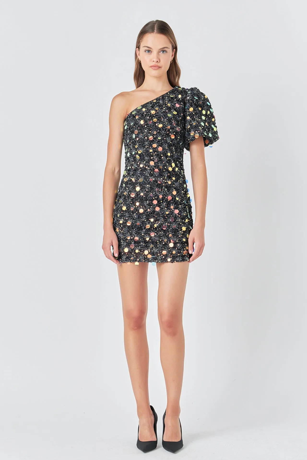 Premium One-Shoulder Sequin Mini Dress sold by Endless Rose