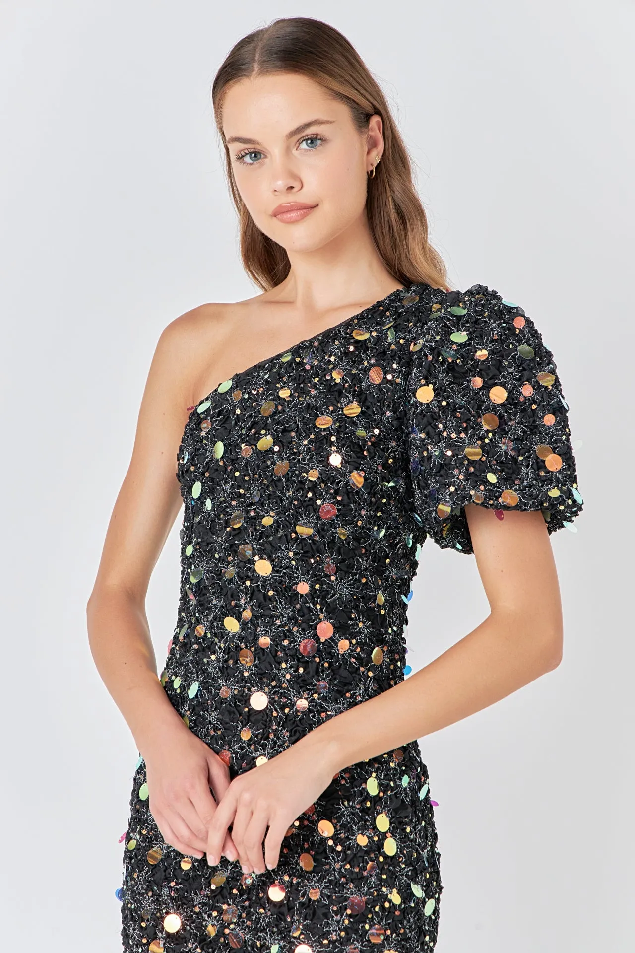 Premium One-Shoulder Sequin Mini Dress sold by Endless Rose product image thumbnail 5