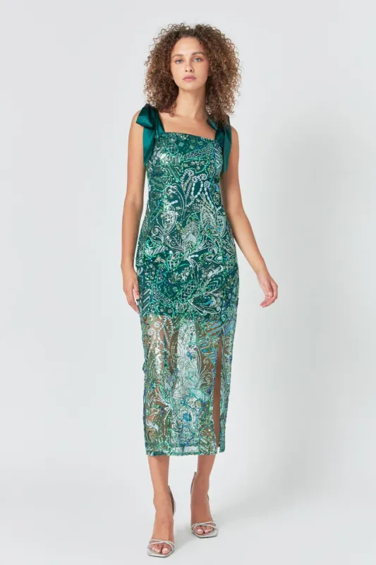 Shoulder Tie Sequins Maxi Dress sold by Endless Rose