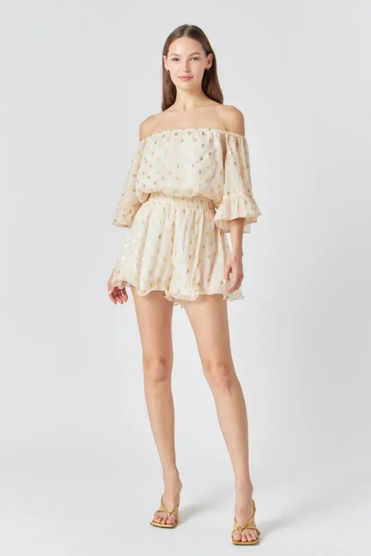 Foil Print Off-Shoulder Romper sold by Endless Rose