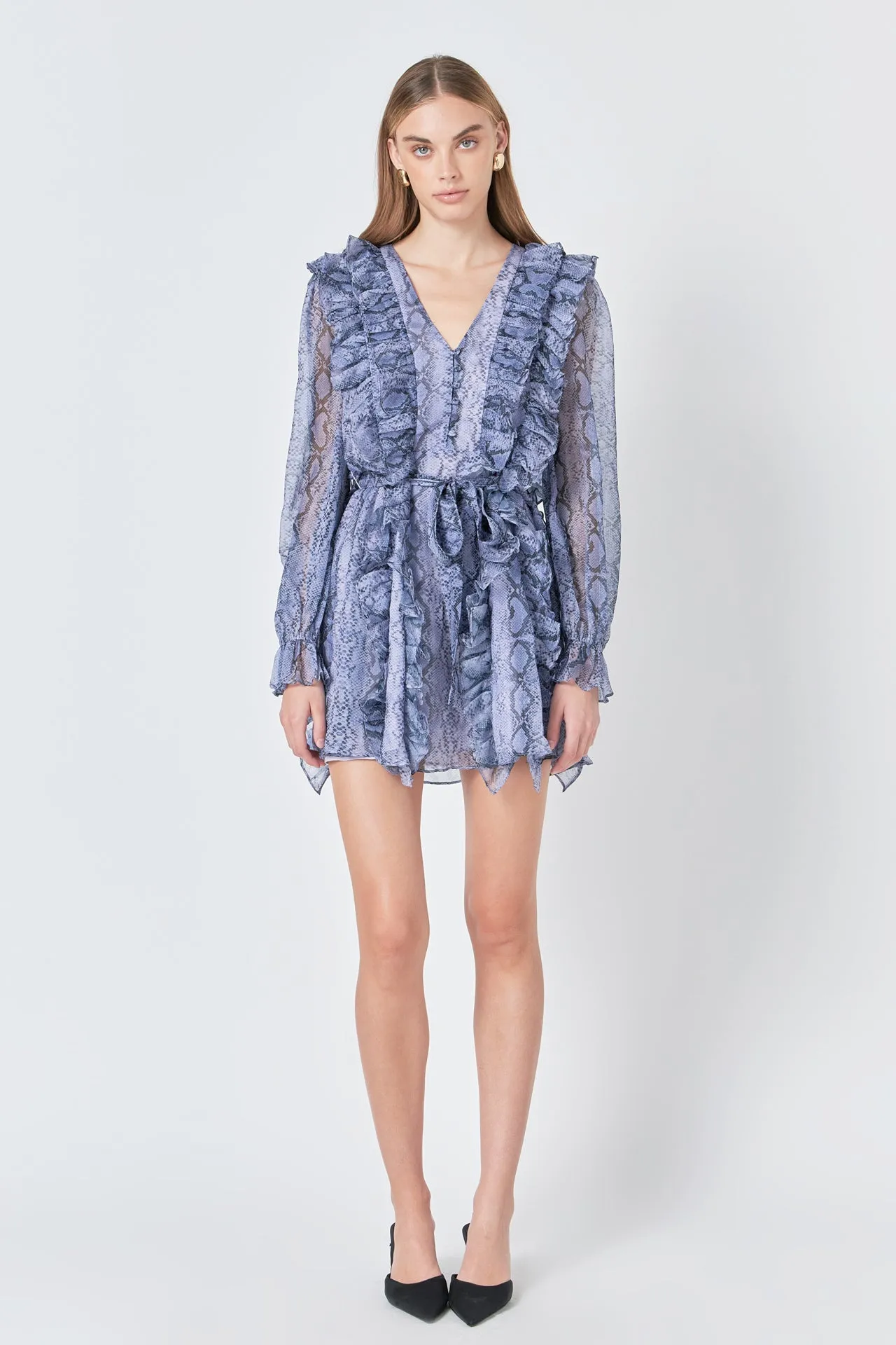 Button Down Long Sleeve Ruffled Mini Dress sold by Endless Rose