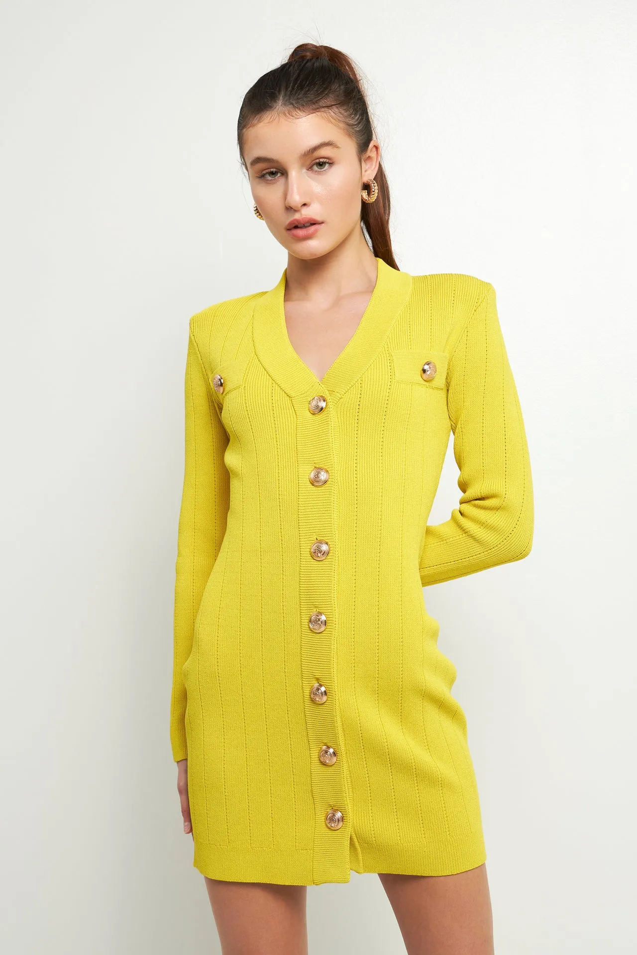 Shank Button V-Neckline Knit Mini Dress - Final sale sold by Endless Rose product image thumbnail 5