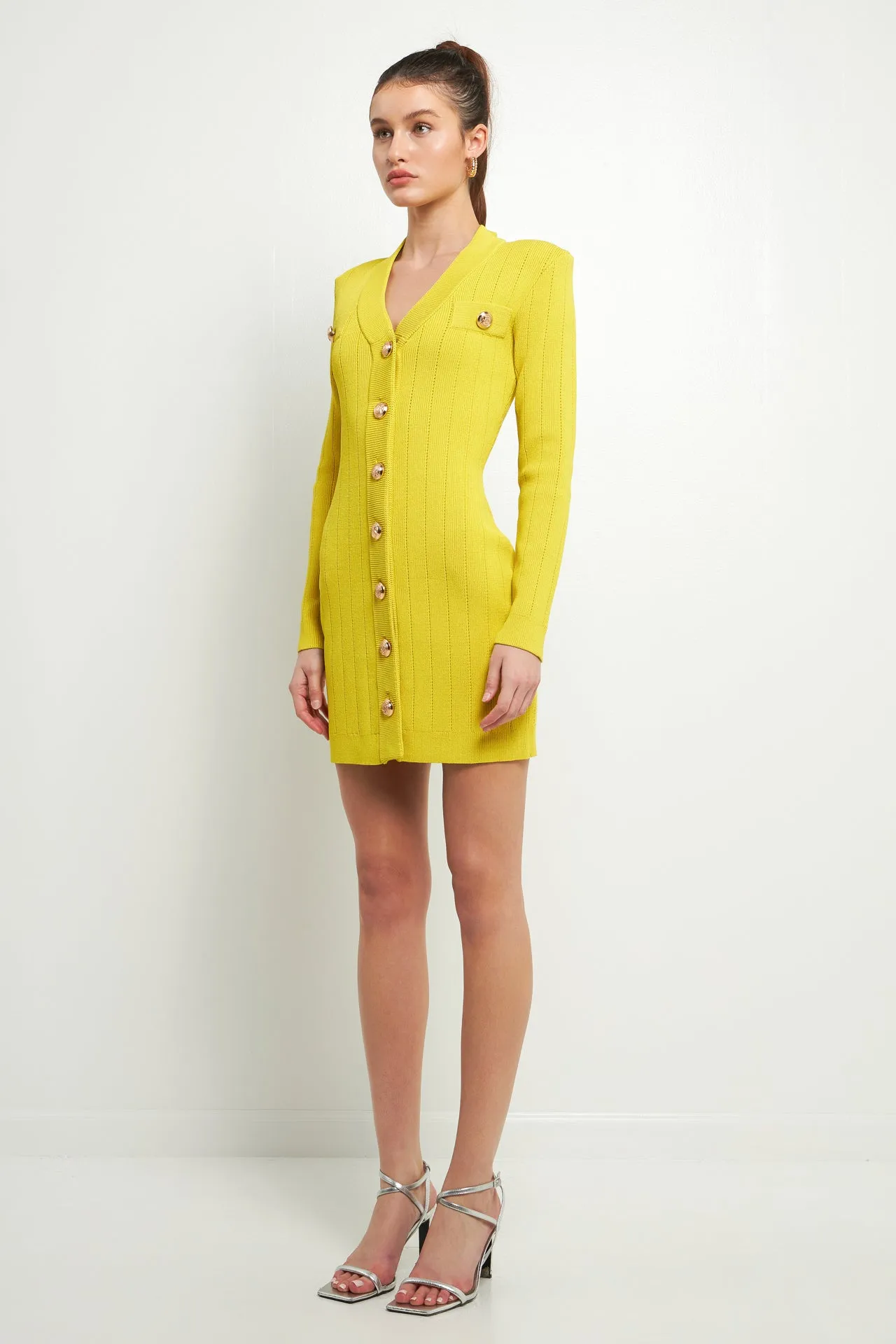 Shank Button V-Neckline Knit Mini Dress - Final sale sold by Endless Rose product image thumbnail 3