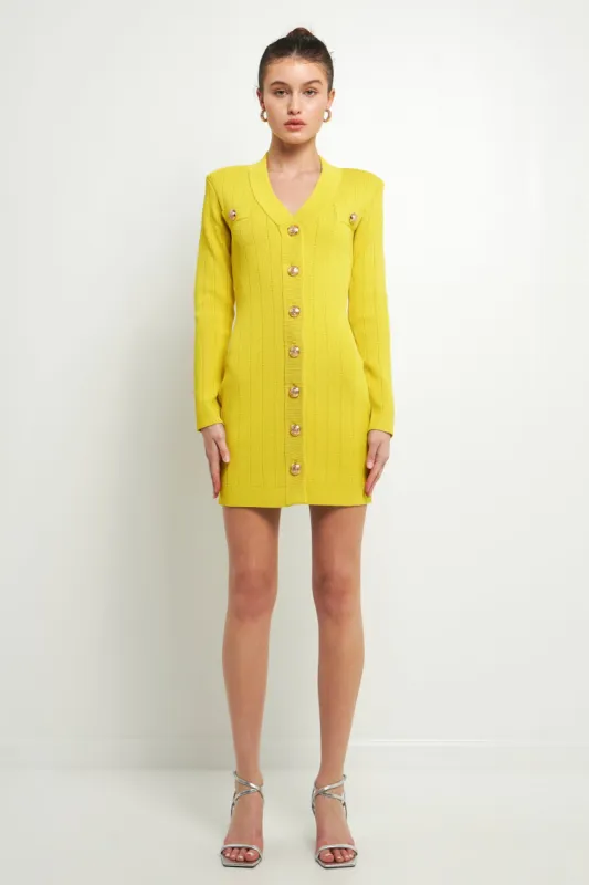 Shank Button V-Neckline Knit Mini Dress - Final sale sold by Endless Rose