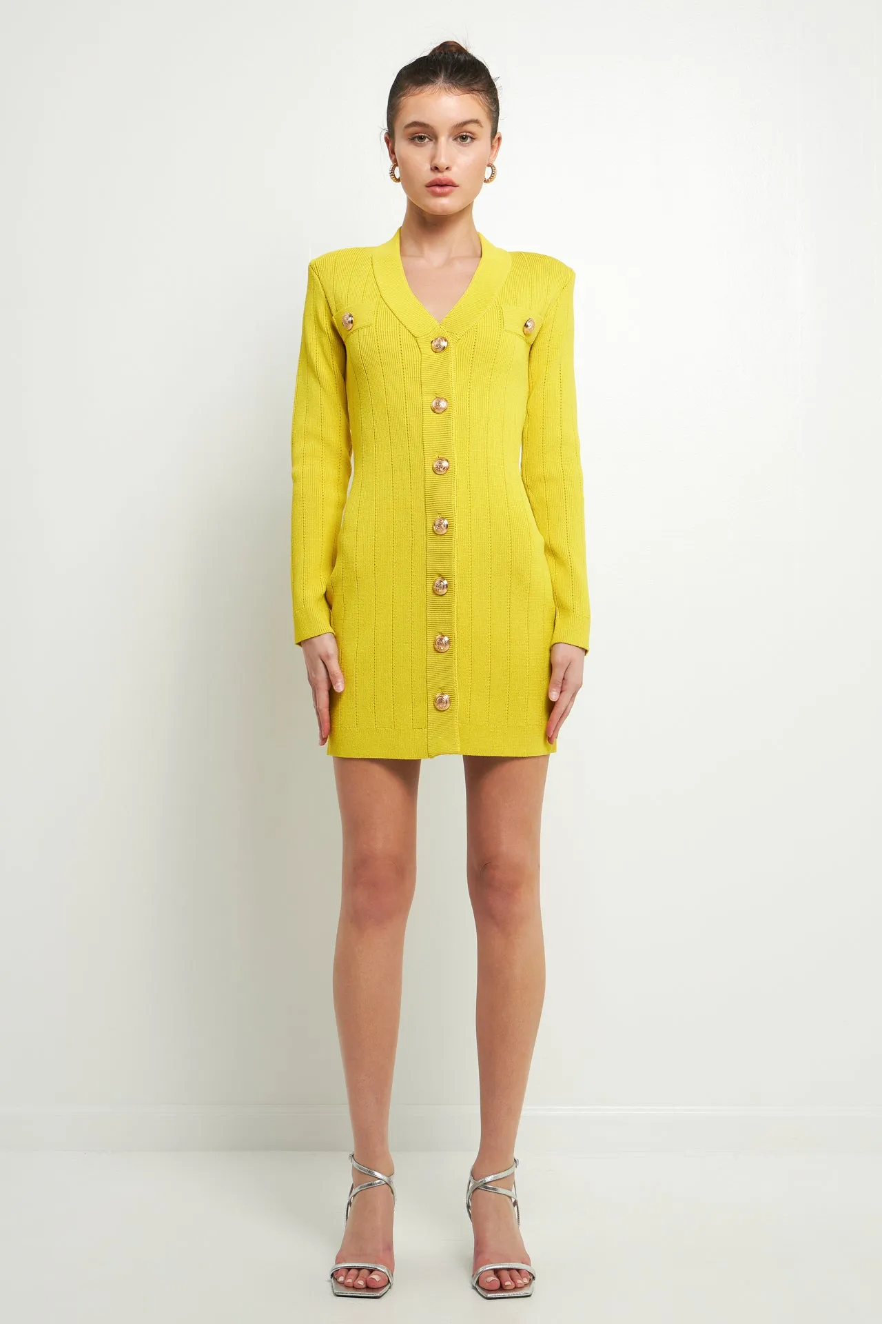 Shank Button V-Neckline Knit Mini Dress - Final sale sold by Endless Rose