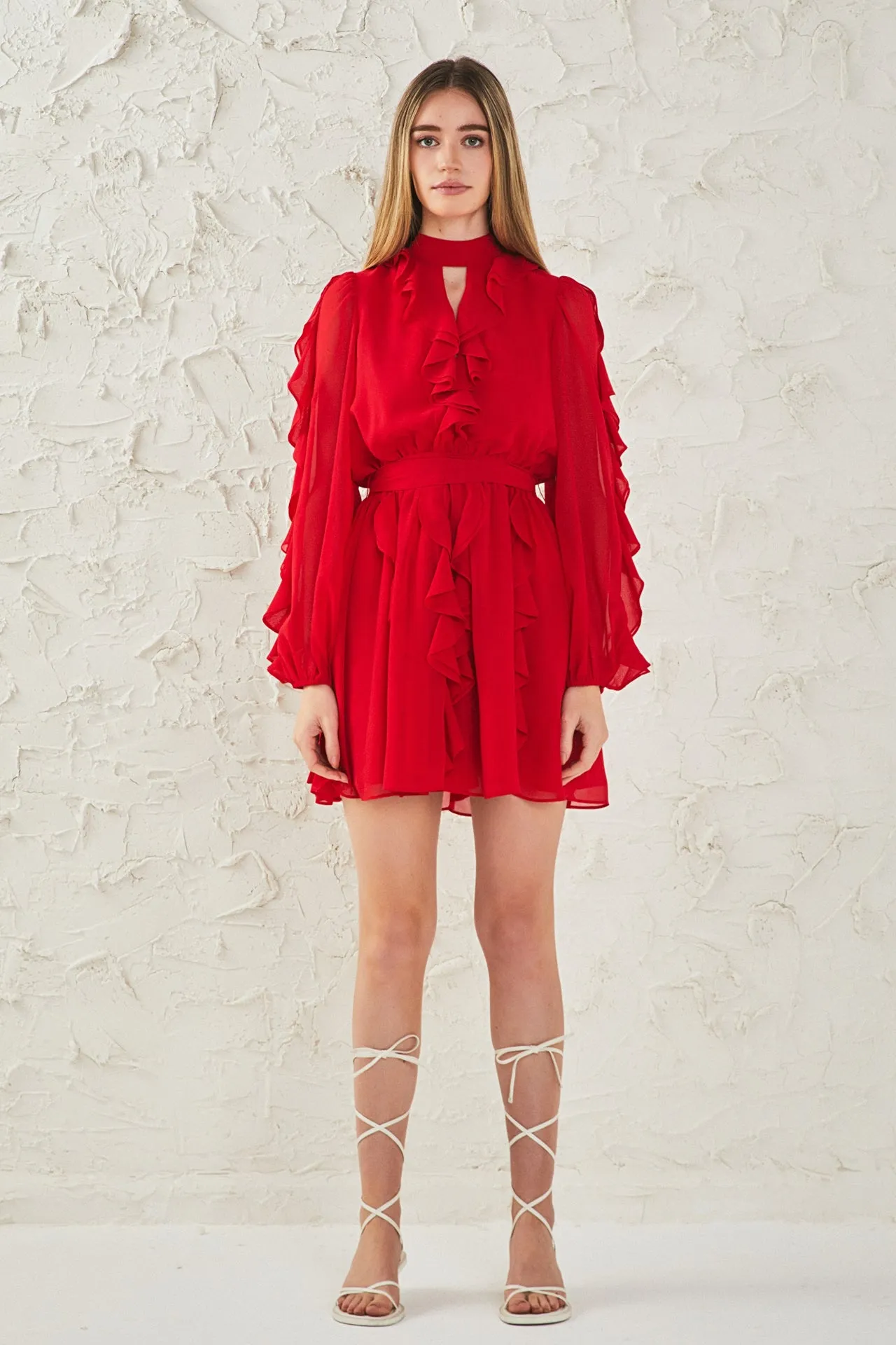 Chiffon Ruffled V Mini Dress sold by Endless Rose