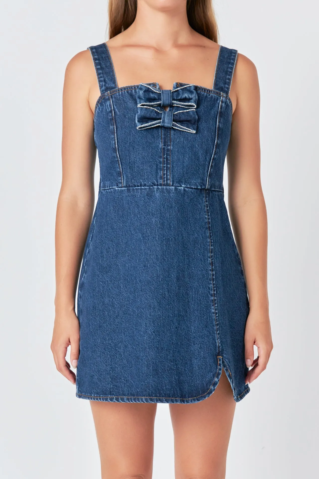 Bow Trim Denim Mini Dress sold by Endless Rose product image thumbnail 2