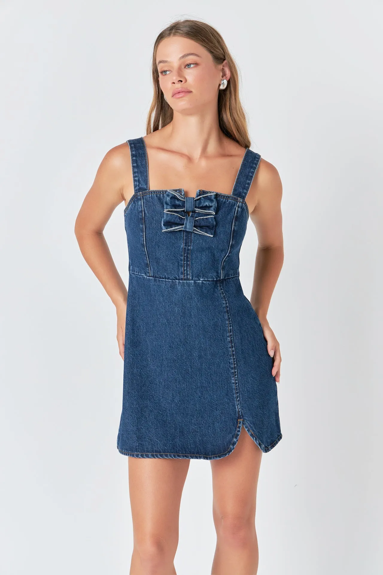 Bow Trim Denim Mini Dress sold by Endless Rose product image thumbnail 5
