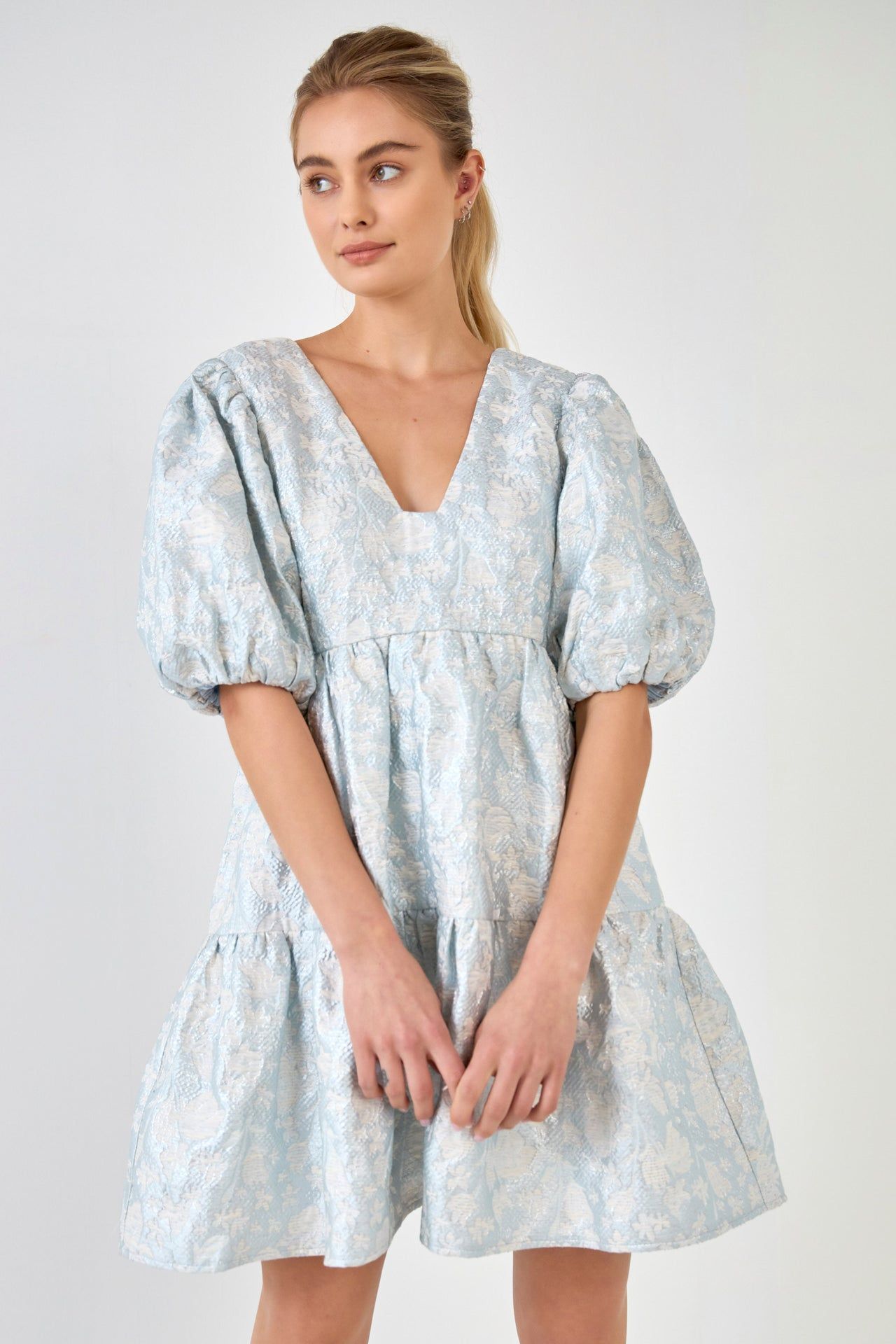 Jacquard Puff Sleeve High Low Dress sold by Endless Rose product image thumbnail 5
