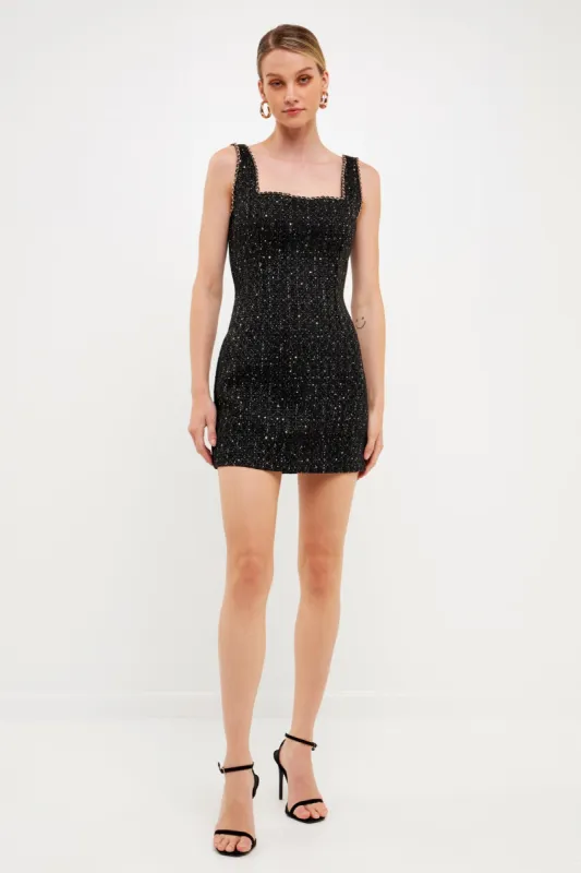 Chain-Trimmed Tweed Mini Dress sold by Endless Rose