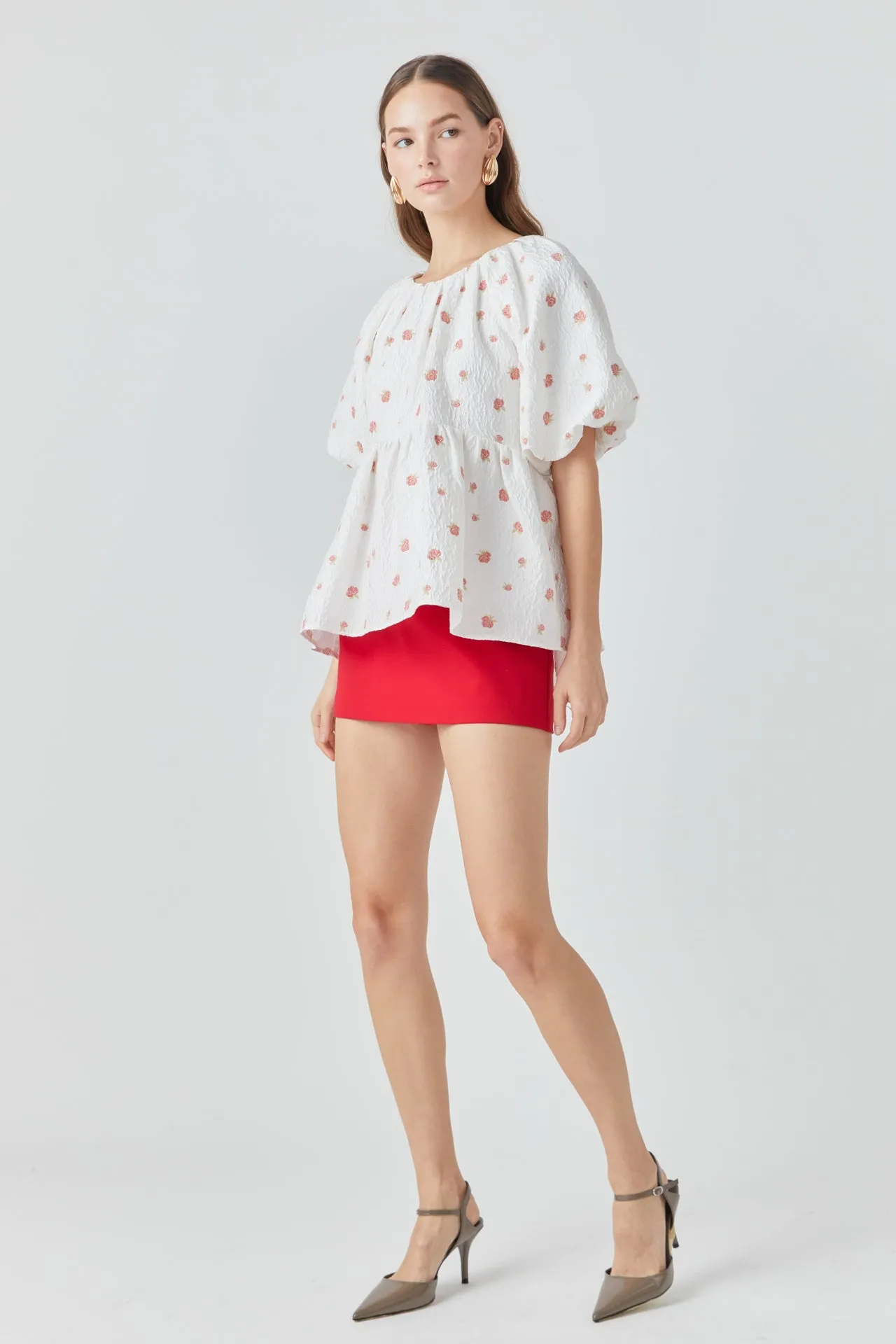 Floral Jacquard Spg Tie Flounce Blouse sold by Endless Rose product image thumbnail 3