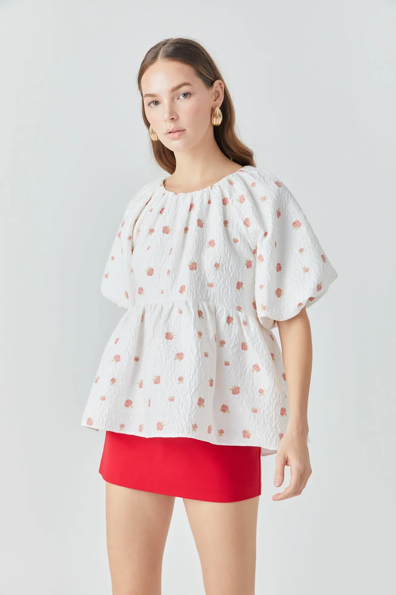 Floral Jacquard Spg Tie Flounce Blouse sold by Endless Rose product image thumbnail 5