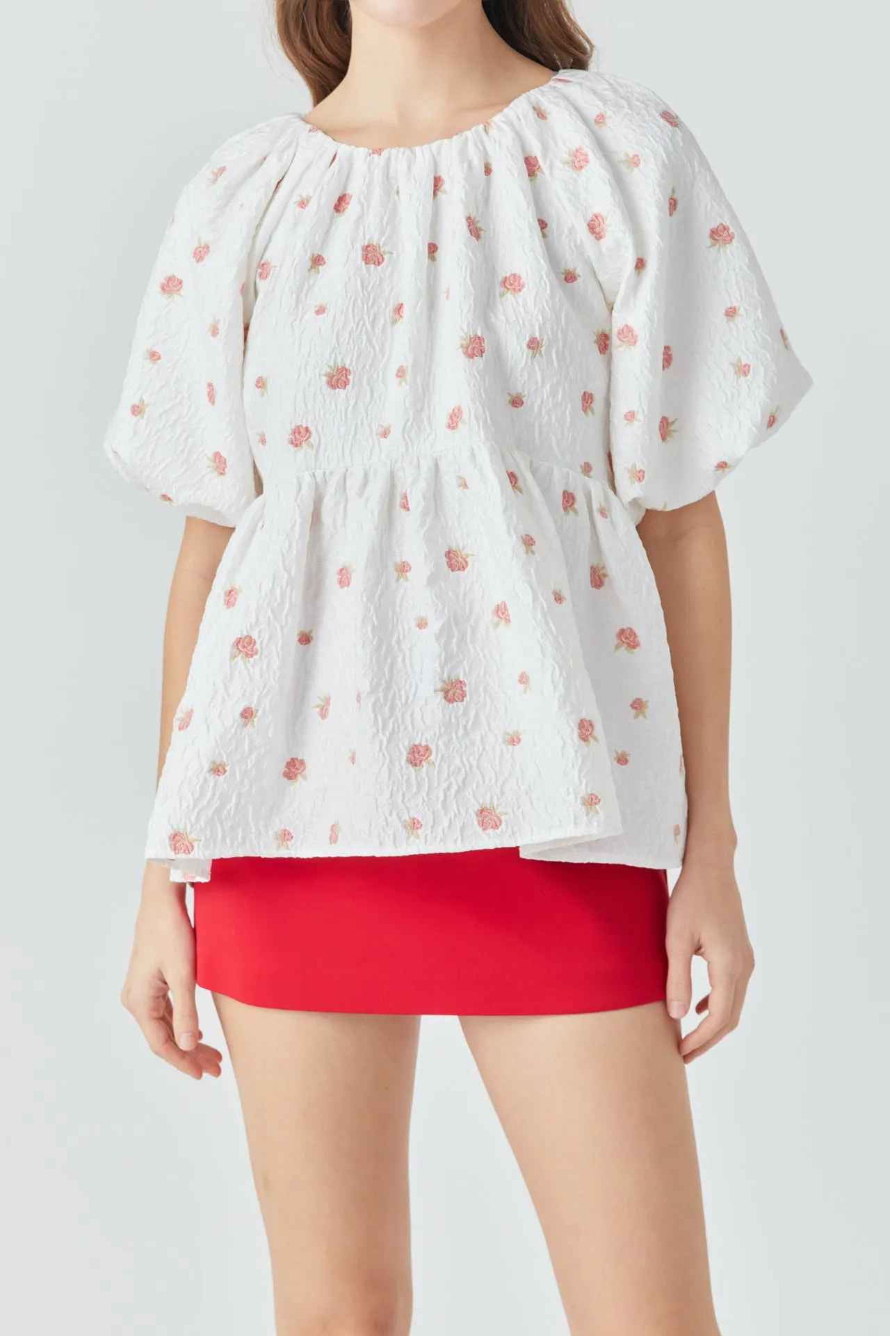 Floral Jacquard Spg Tie Flounce Blouse sold by Endless Rose product image thumbnail 2