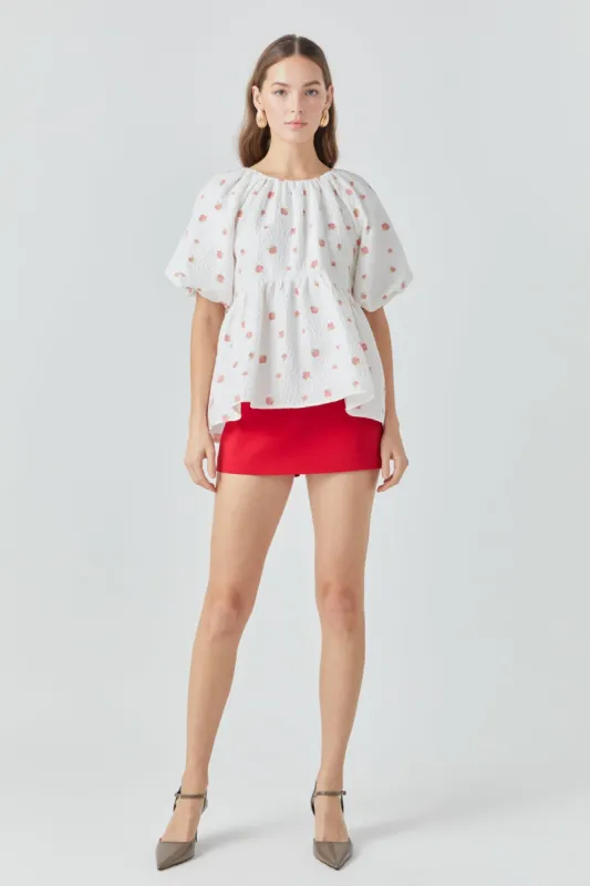 Floral Jacquard Spg Tie Flounce Blouse made by Endless Rose