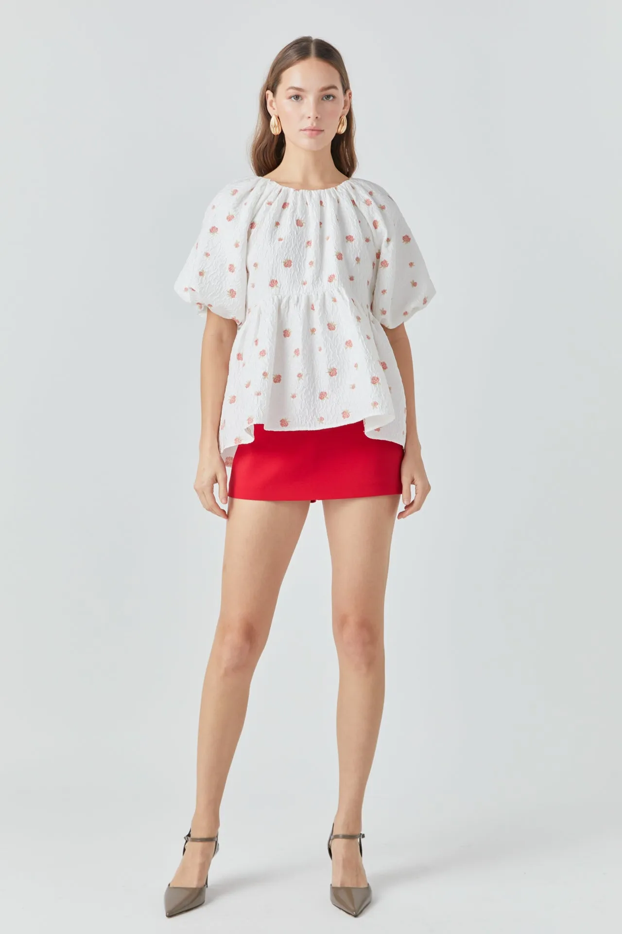 Floral Jacquard Spg Tie Flounce Blouse sold by Endless Rose
