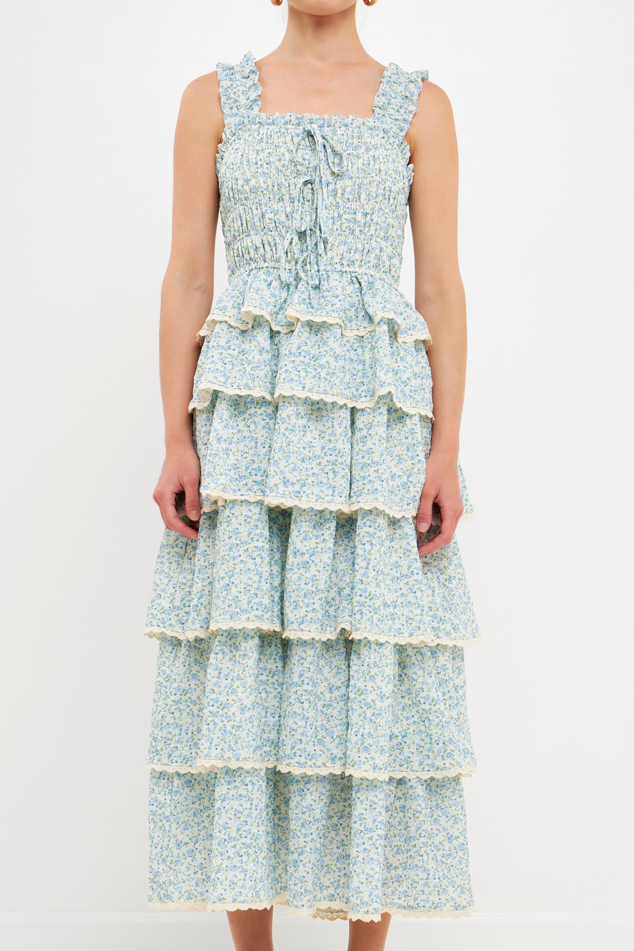 Gridded Texture Floral Smocked Tiered Maxi Dress sold by Endless Rose product image thumbnail 2