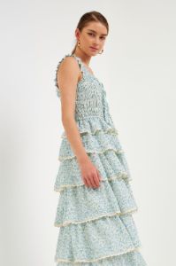 Gridded Texture Floral Smocked Tiered Maxi Dress sold by Endless Rose
