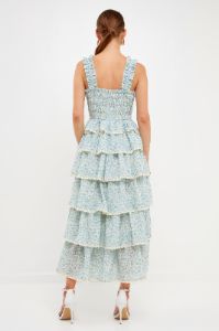 Gridded Texture Floral Smocked Tiered Maxi Dress sold by Endless Rose