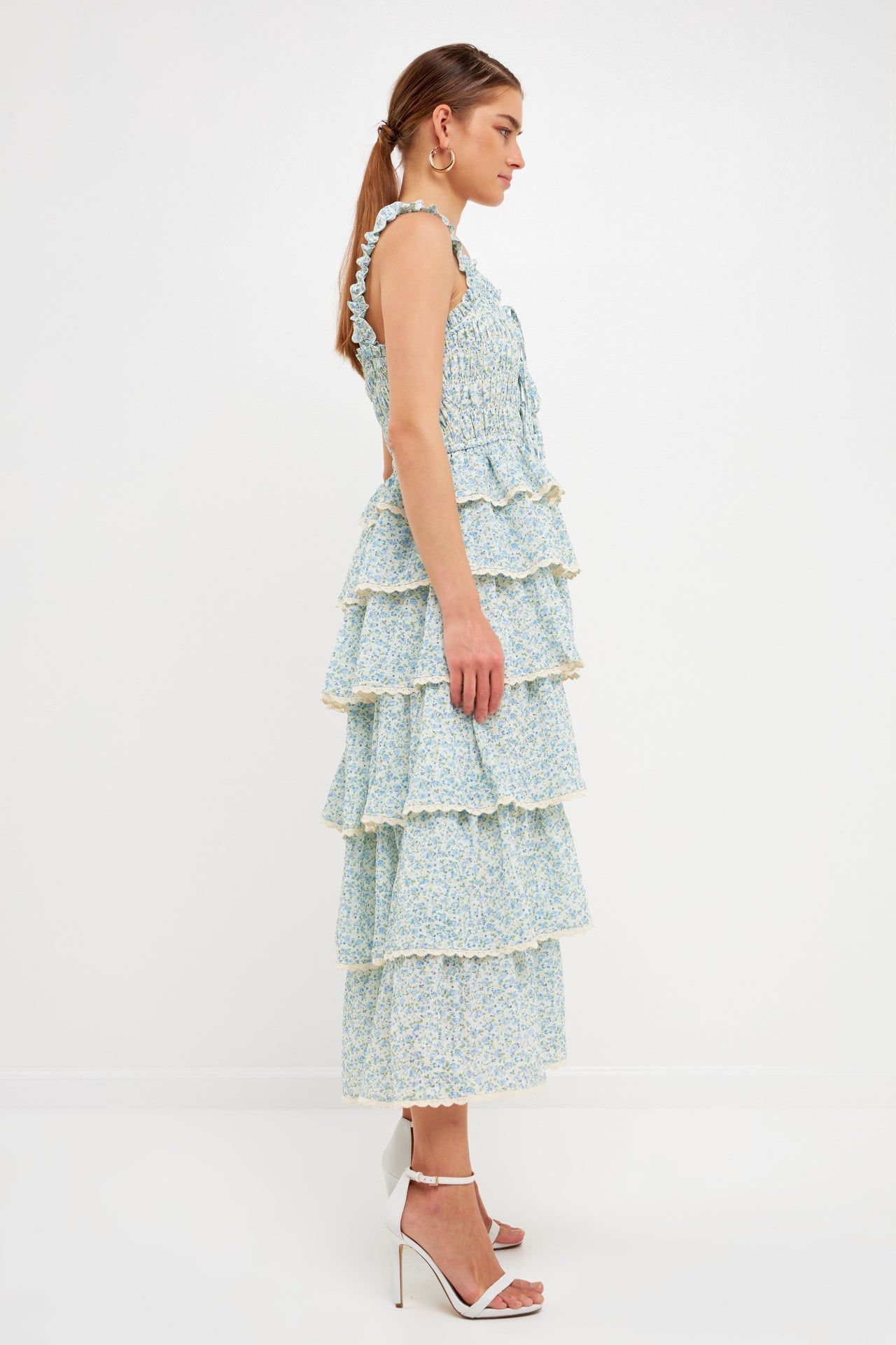 Gridded Texture Floral Smocked Tiered Maxi Dress sold by Endless Rose product image thumbnail 3