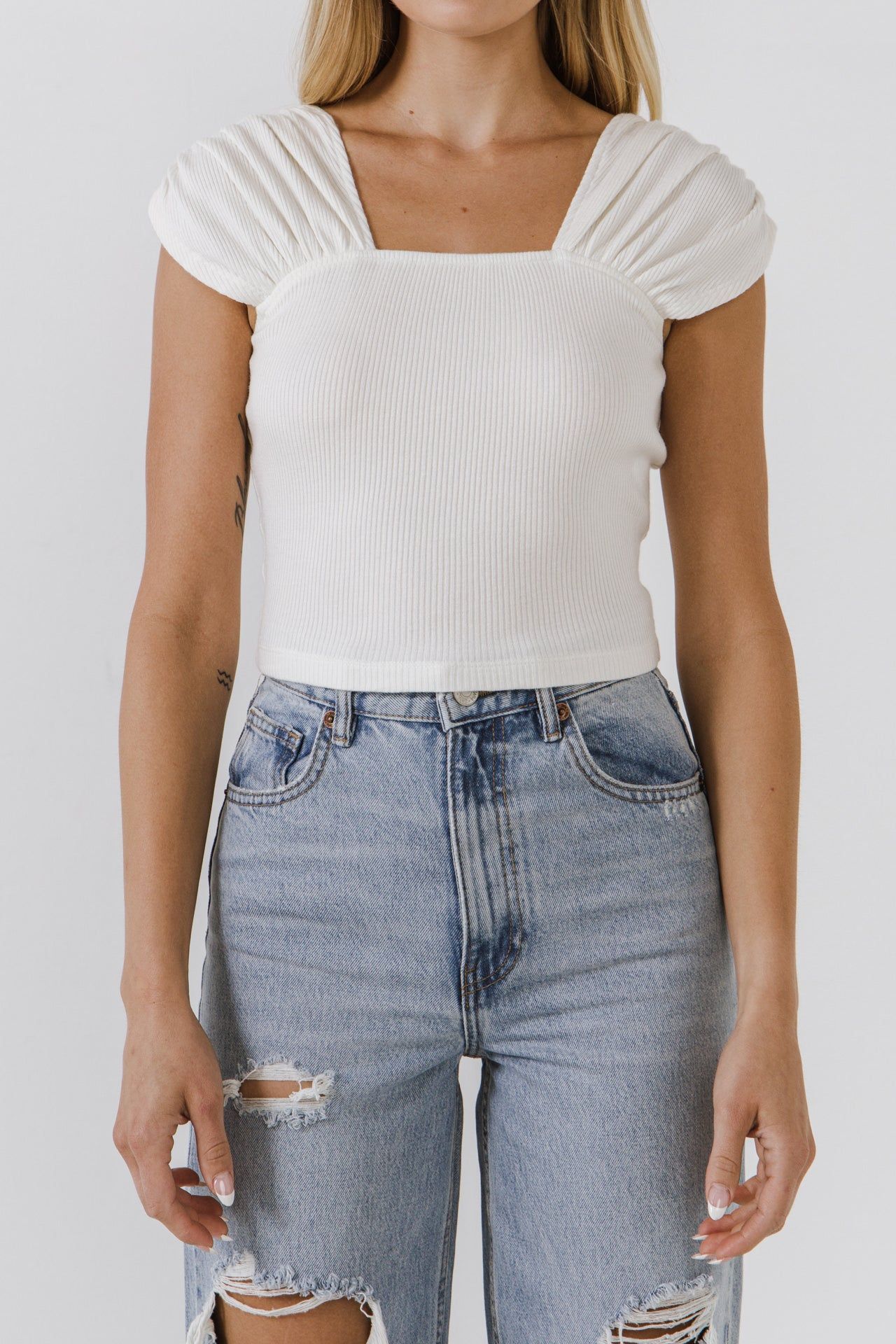 Accent Shoulder Knit Crop Top sold by Endless Rose product image thumbnail 2