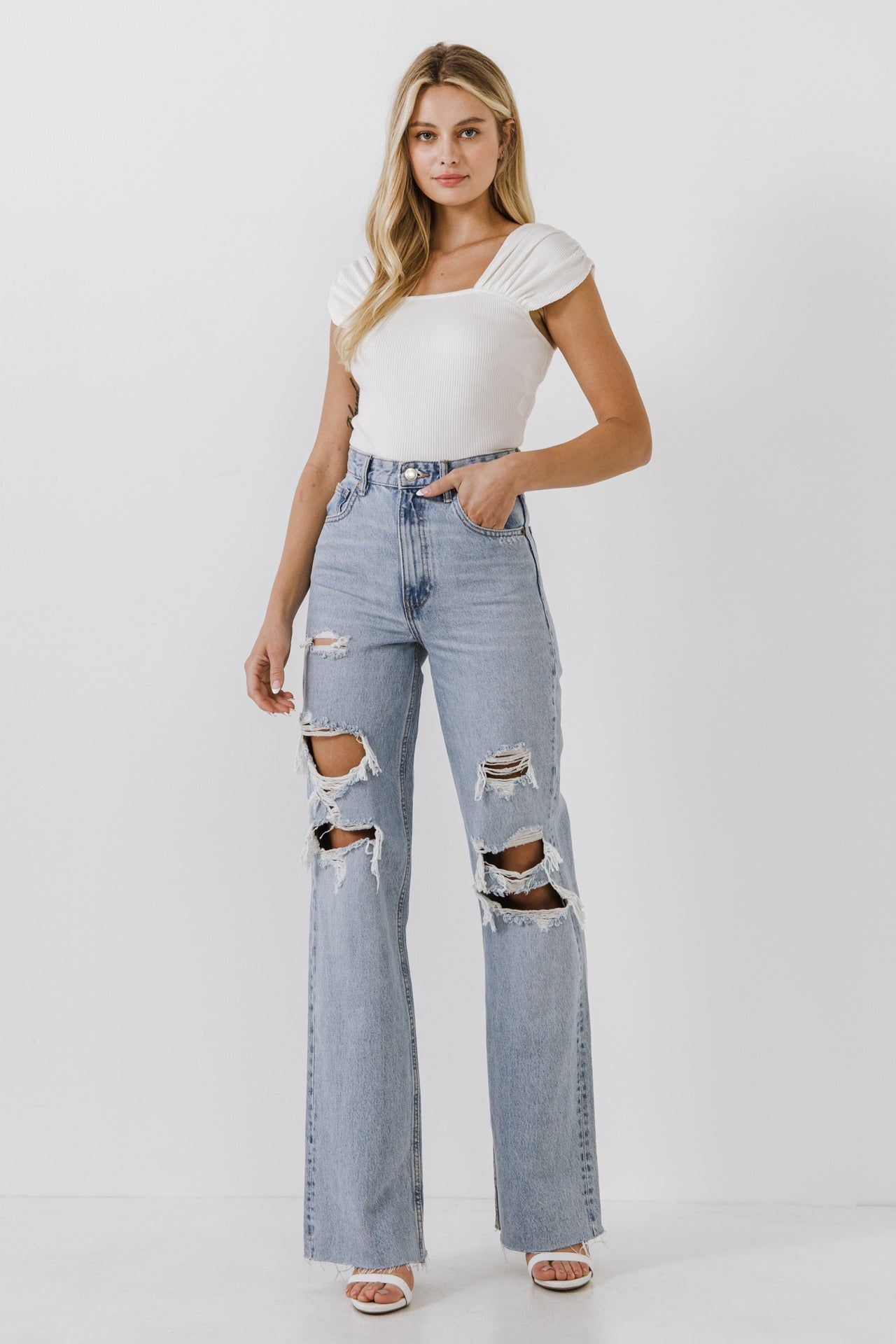 Accent Shoulder Knit Crop Top sold by Endless Rose