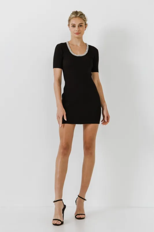 Beads & Faux Pearl Neckline Knit Mini Dress sold by Endless Rose