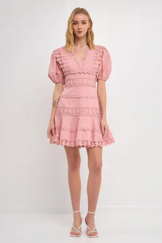 Puff Sleeve Plunging Lace Dress sold by Endless Rose