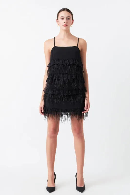 Lace & Feather Trim Mini Skirt sold by Endless Rose