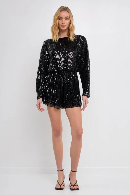 Boat Neck Sequin Romper sold by Endless Rose