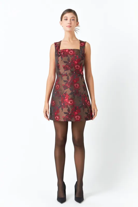 Floral Jacquard Sleeveless Mini Dress sold by Endless Rose