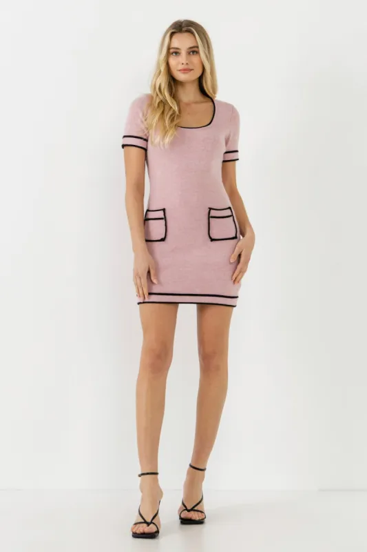 Piping Contrast Knit Pocket Dress sold by Endless Rose