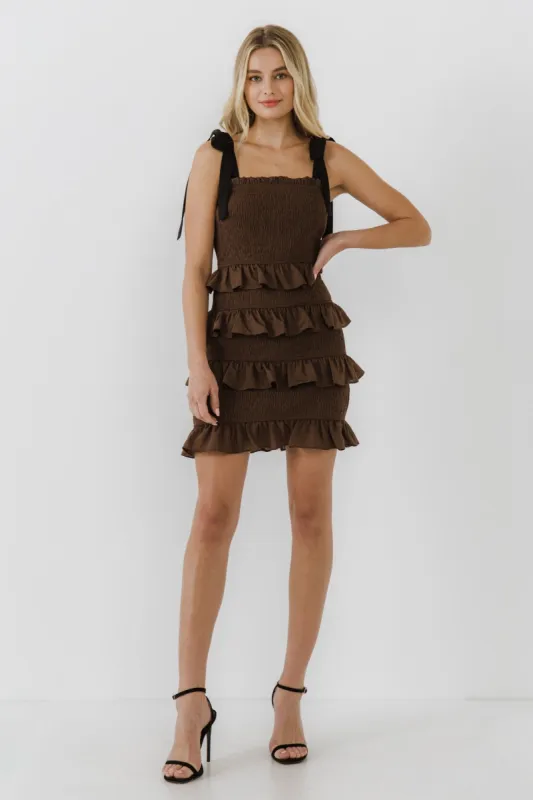 Ruffle Detail Smocked Mini Dress sold by Endless Rose