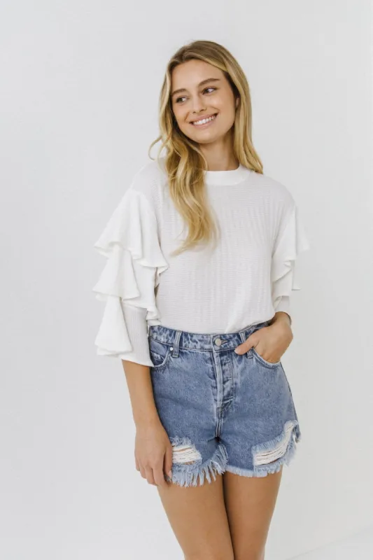 Tiered Ruffle Sleeve Blouse sold by Endless Rose