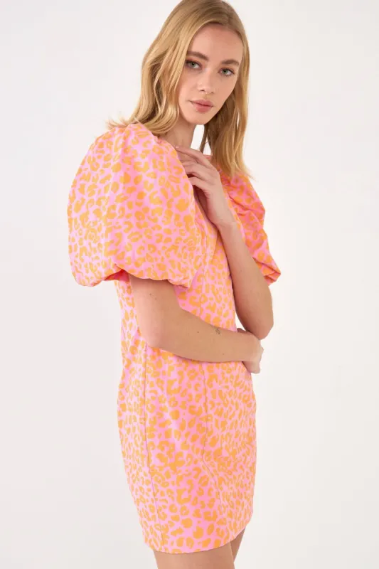 Leopard Printed Mini Dress with Puff Sleeves sold by Endless Rose