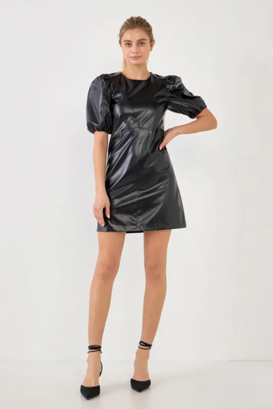 Pu Puff Sleeve Mini Dress sold by Endless Rose