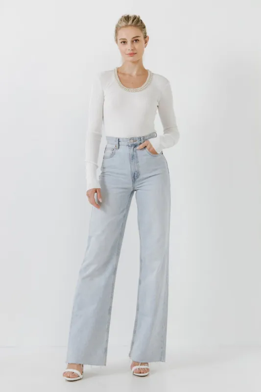 Beads & Faux Pearl Neckline Knit Top made by Endless Rose