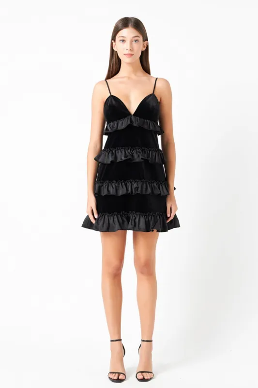 Tiered Contrast Velvet Mini Dress sold by Endless Rose