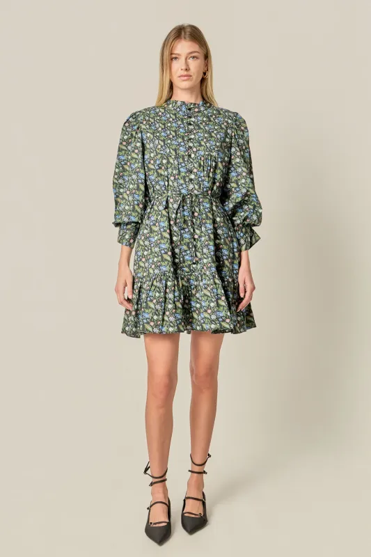 Floral Print Pintuck Smock Mini Dress sold by English Factory